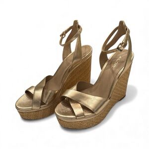 Aldo Metallic Gold Wedge Sandals